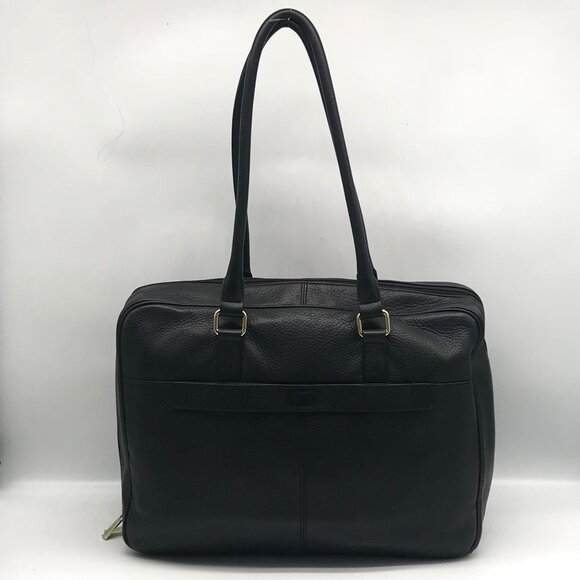 Levenger Black Pebbled Leather Laptop Tote Bag - Picture 3 of 16